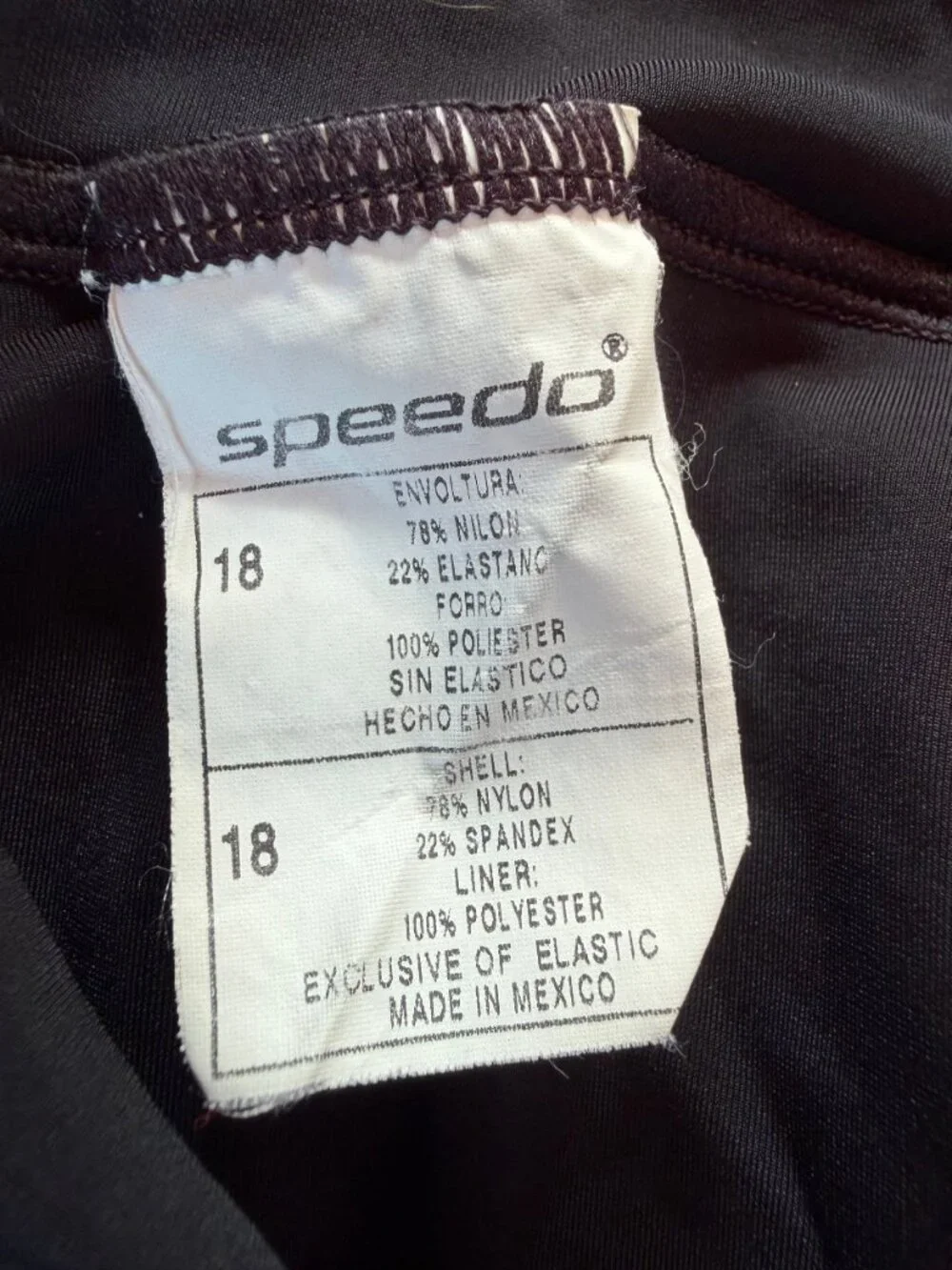 Speedo One-Piece Swimsuit Size 18 Black Nylon Elastane